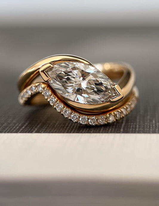 1.0 - 2.0 CT Marquise Cut Lab Grown Diamond Solitaire Bridal Set