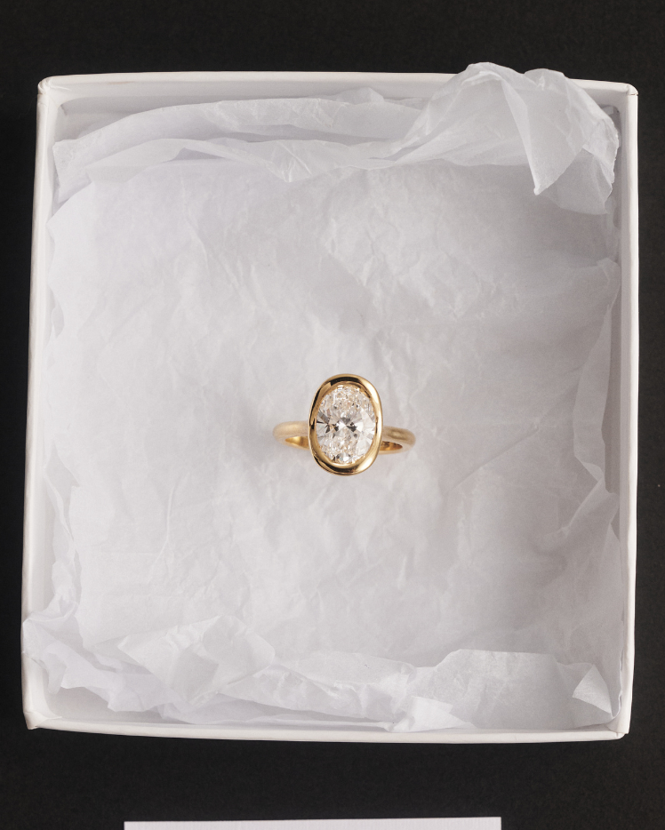 Vivienne- Oval Bezel Solitaire Style Lab Grown Diamond Engagement Ring