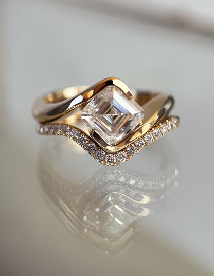 1.0-2.0 CT Asscher CVD Diamond Solitaire Stacked Bridal Ring Set