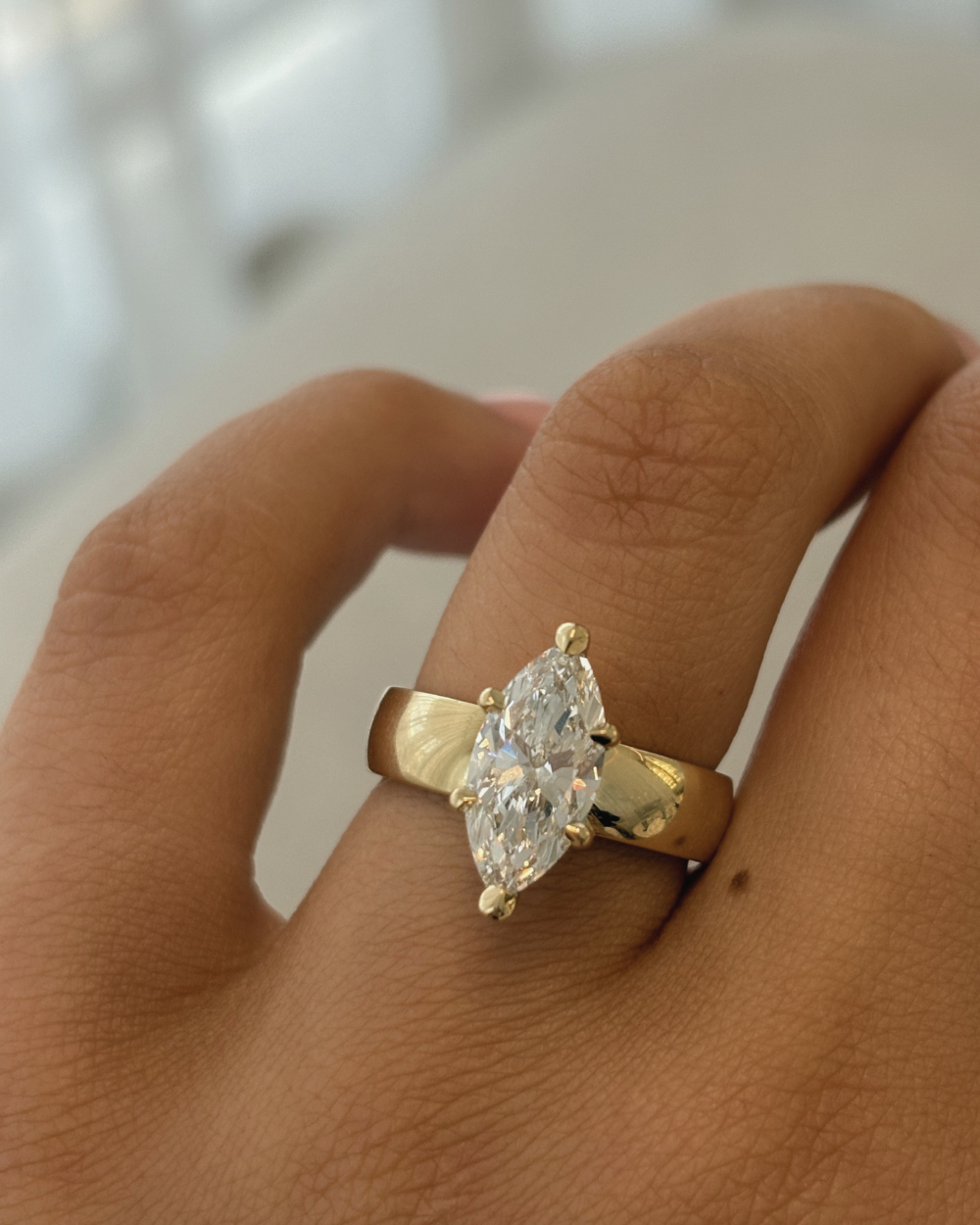 Simone- Marquise Solitaire Signet Style Lab Grown Diamond Engagement Ring