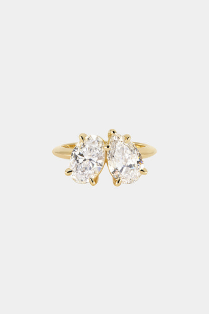 Two Stones Ring with 2.0 TCW Oval & Pear Cut Moissanite