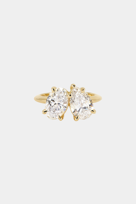 Two Stones Ring with 2.0 TCW Oval & Pear Cut Moissanite