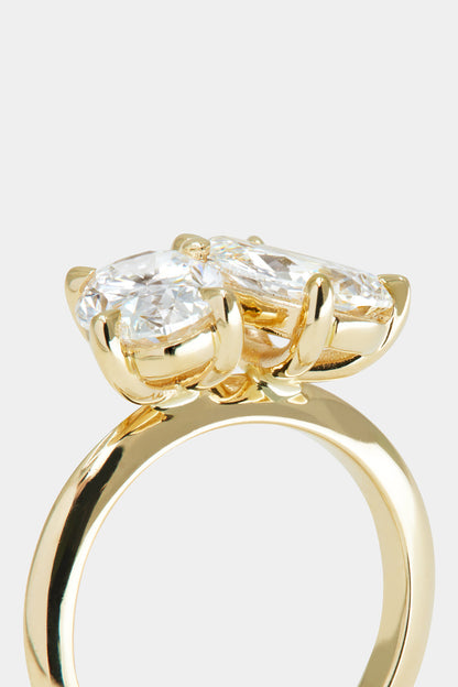 Two Stones Ring with 2.0 TCW Oval & Pear Cut Moissanite