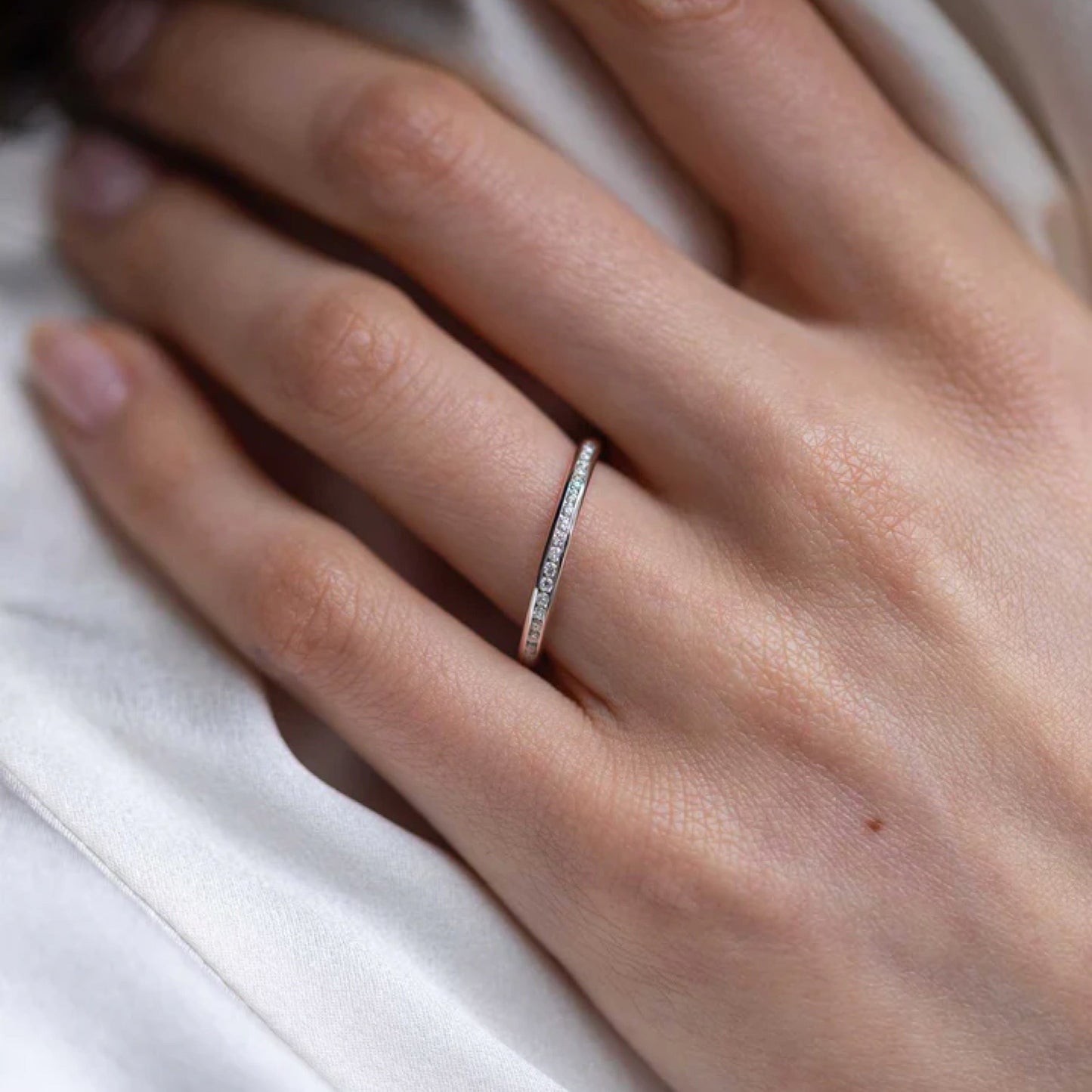 0.40 TCW Round Lab Grown Diamond Half Eternity Wedding Band