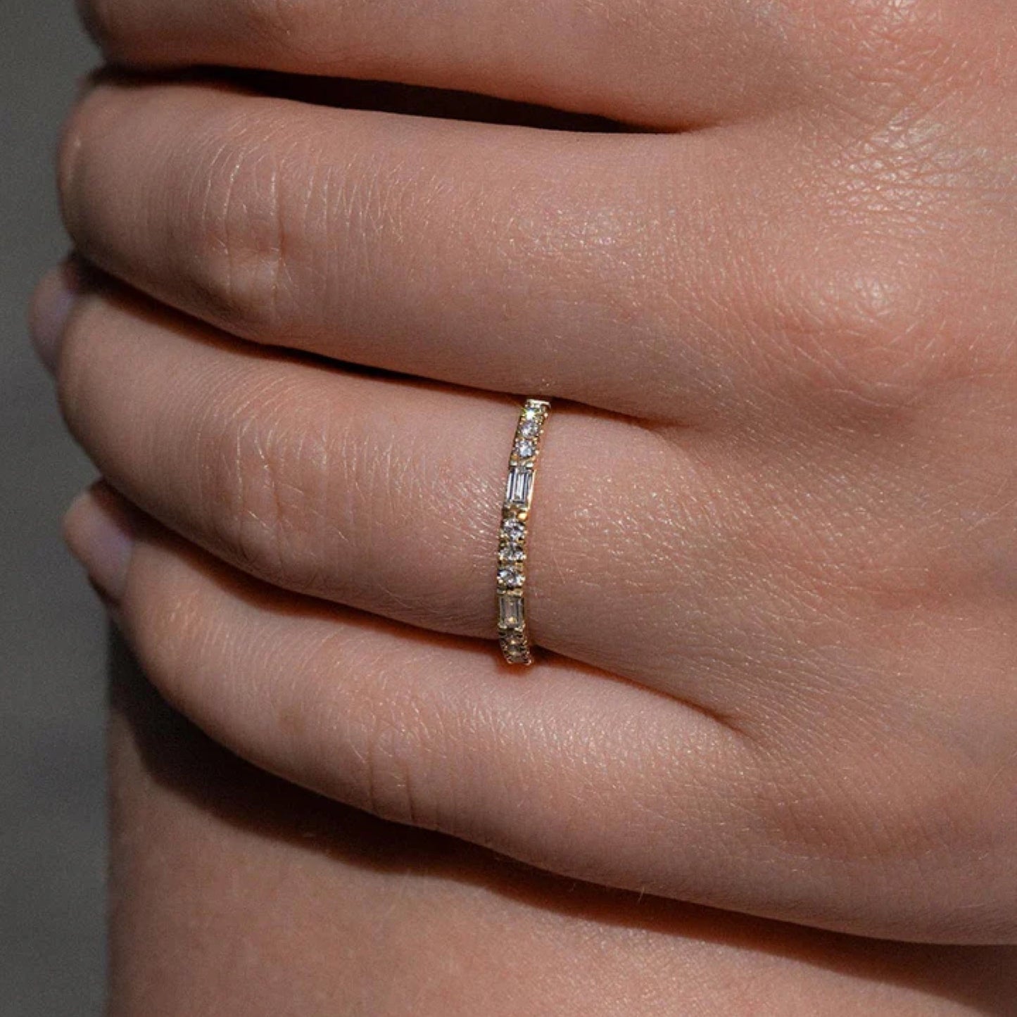 0.70 TCW Round & Emerald Lab Grown Diamond Dual Cut Wedding Band