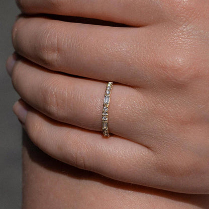 0.70 TCW Round & Emerald Lab Grown Diamond Dual Cut Wedding Band