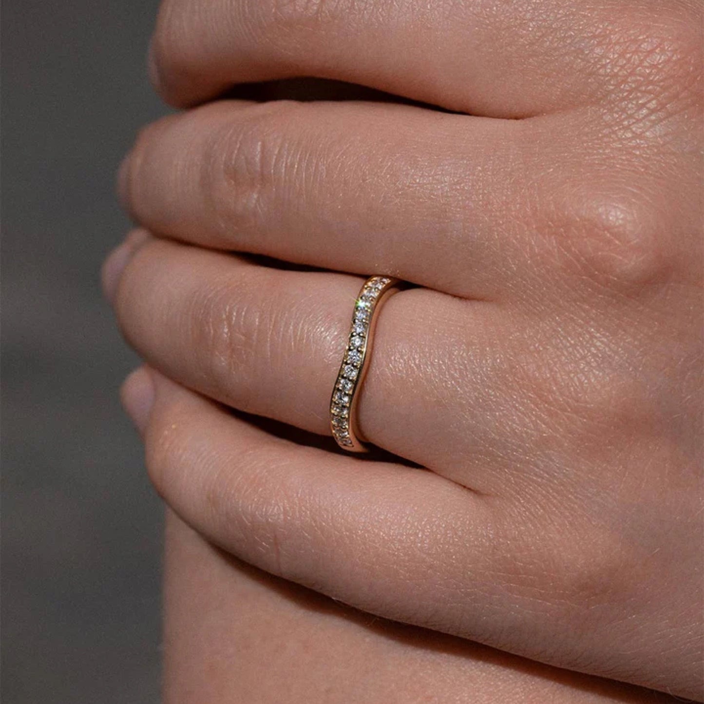 0.23 TCW Round Lab Grown Diamond Curved Wedding Band