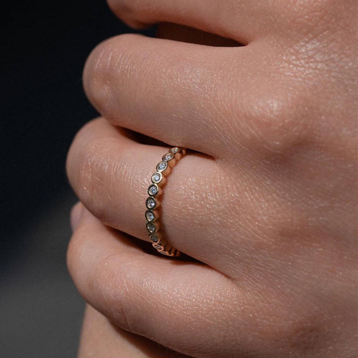0.19 TCW Round Diamond Bezel Half Eternity Wedding Band