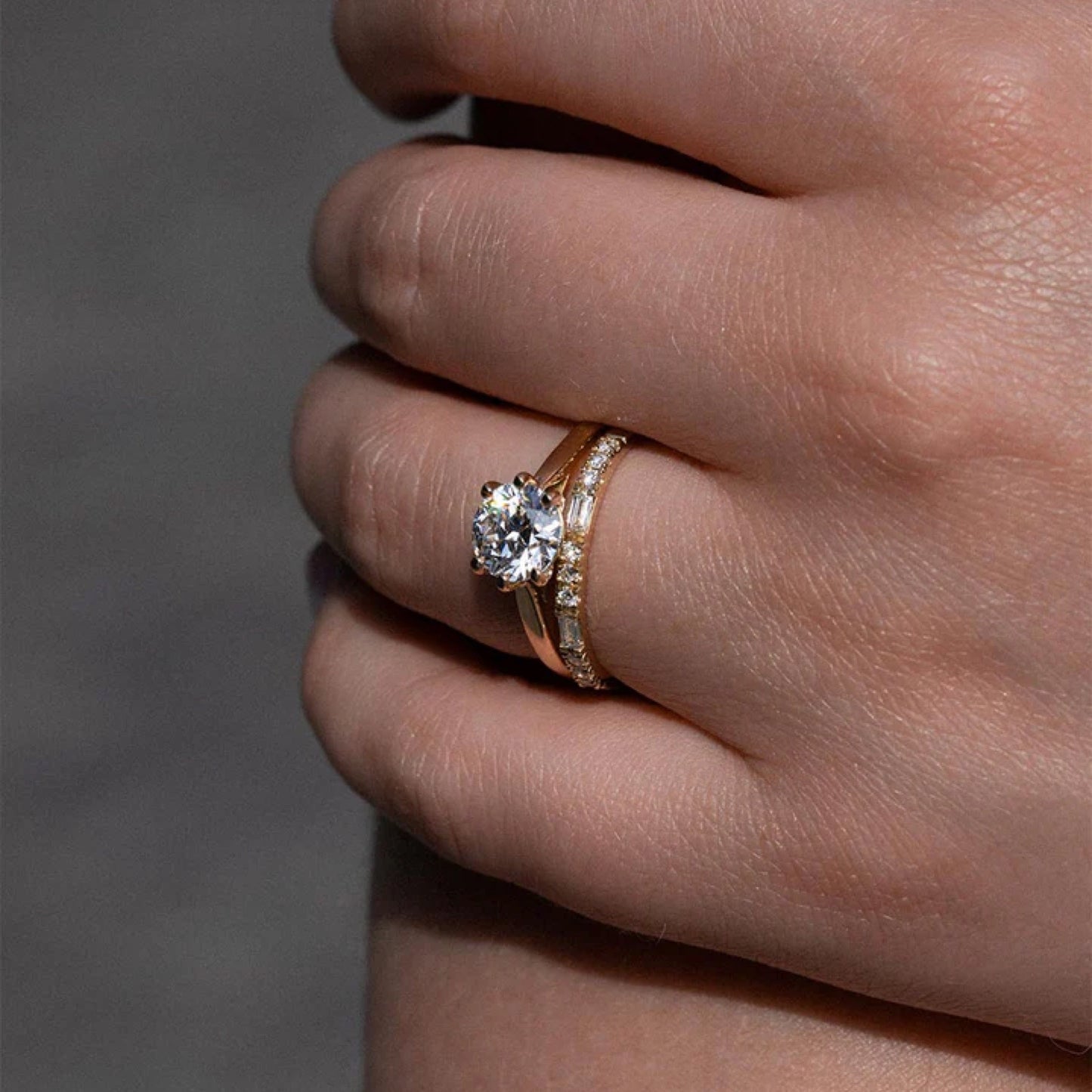 0.70 TCW Round & Emerald Lab Grown Diamond Dual Cut Wedding Band