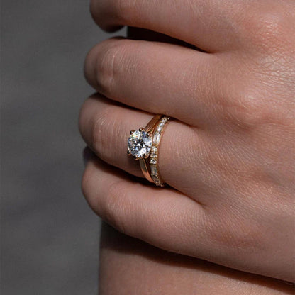 0.70 TCW Round & Emerald Lab Grown Diamond Dual Cut Wedding Band