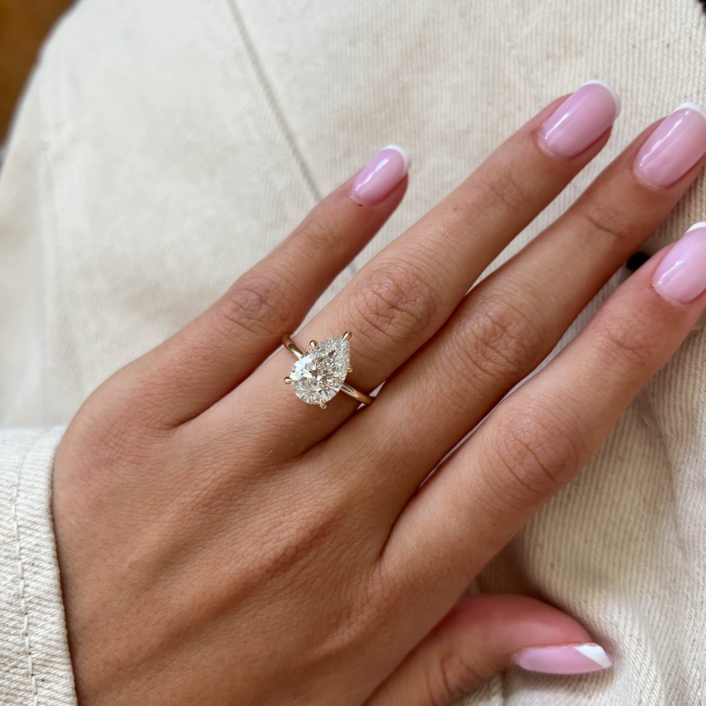 1.0-3.0 CT Pear Cut Lab Grown Diamond Hidden halo Engagement Ring