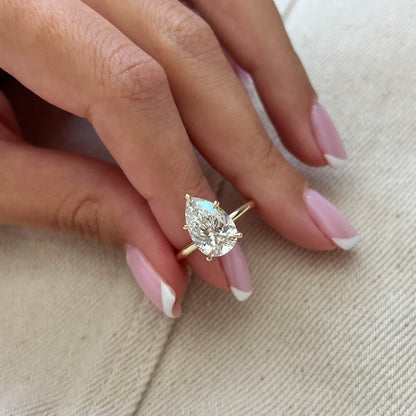 1.0-3.0 CT Pear Cut Lab Grown Diamond Hidden halo Engagement Ring