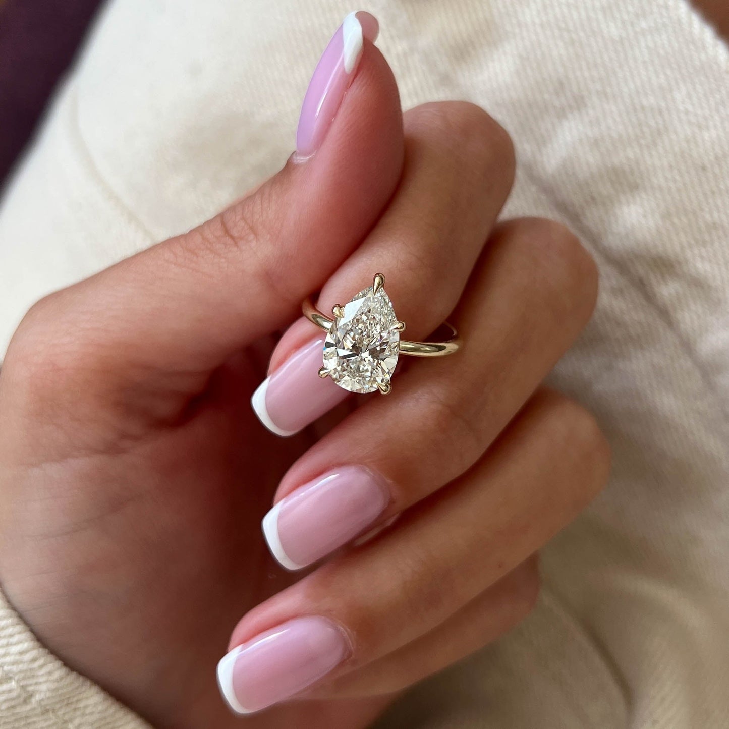 1.0-3.0 CT Pear Cut Lab Grown Diamond Hidden halo Engagement Ring