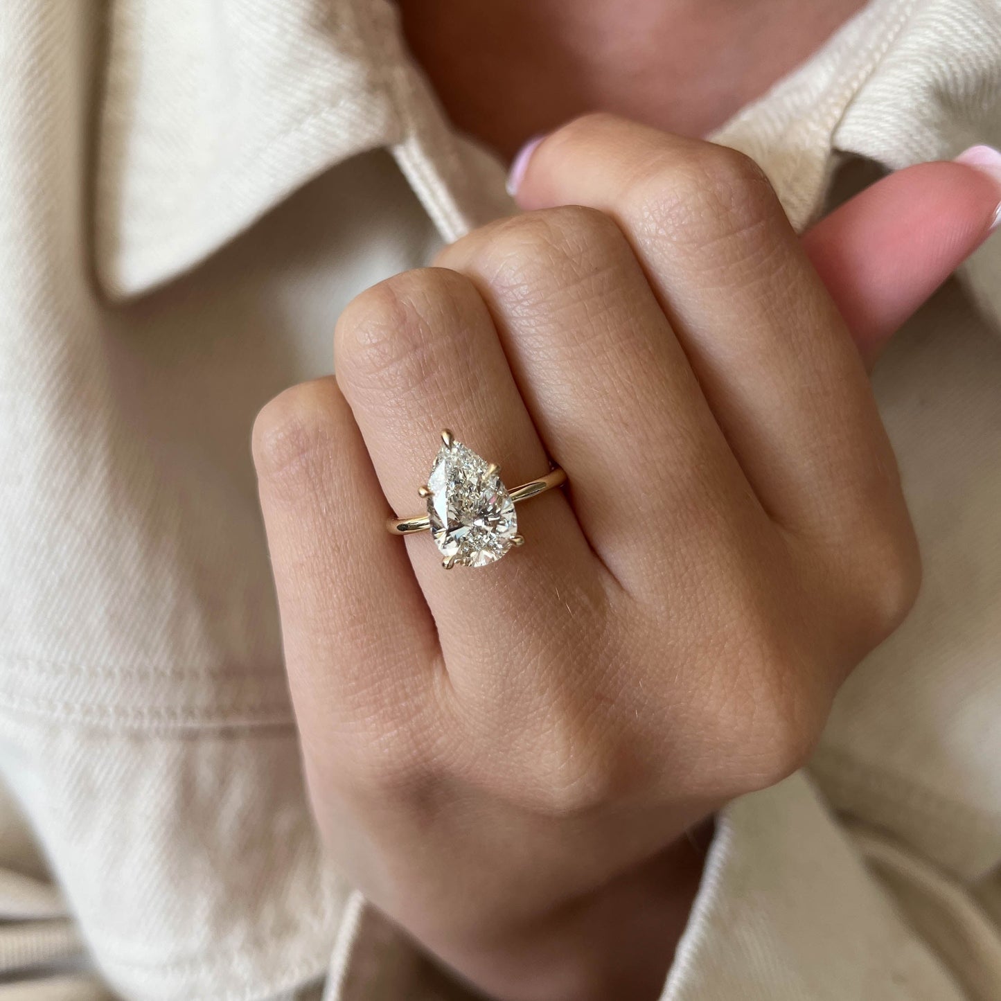1.0-3.0 CT Pear Cut Lab Grown Diamond Hidden halo Engagement Ring