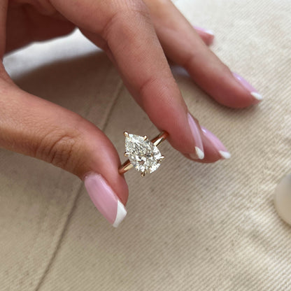 1.0-3.0 CT Pear Cut Lab Grown Diamond Hidden halo Engagement Ring