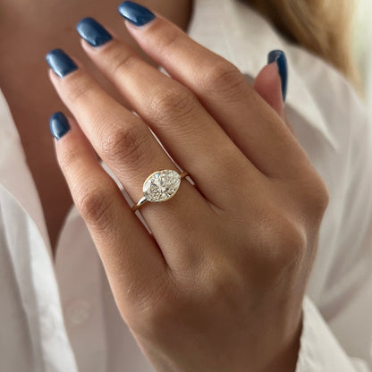 1.0-3.0 CT East West Oval cut Lab Grown Diamond half bezel Engagement Ring