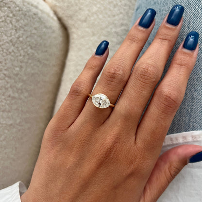 1.0-3.0 CT East West Oval cut Lab Grown Diamond half bezel Engagement Ring