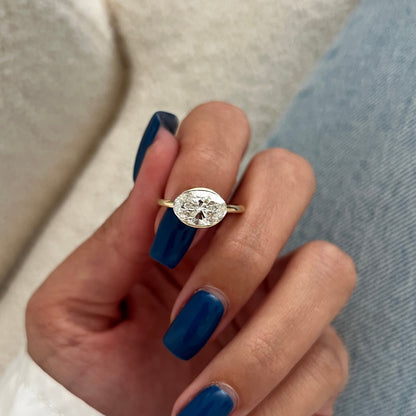 1.0-3.0 CT East West Oval cut Lab Grown Diamond half bezel Engagement Ring