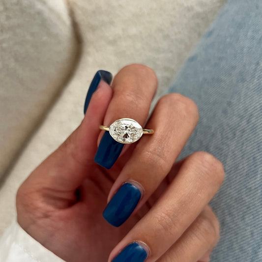 1.0-3.0 CT East West Oval cut Lab Grown Diamond half bezel Engagement Ring