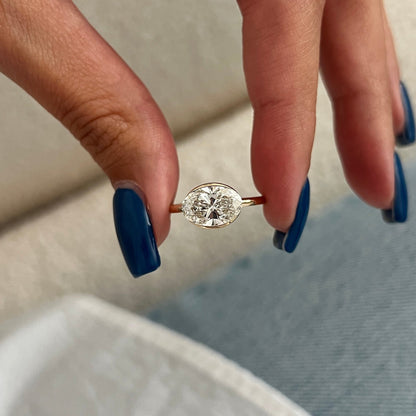 1.0-3.0 CT East West Oval cut Lab Grown Diamond half bezel Engagement Ring