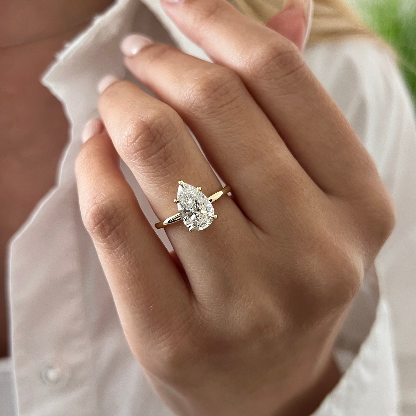 1.0-3.0 CT Pear Cut Lab Grown Diamond solitaire Engagement Ring