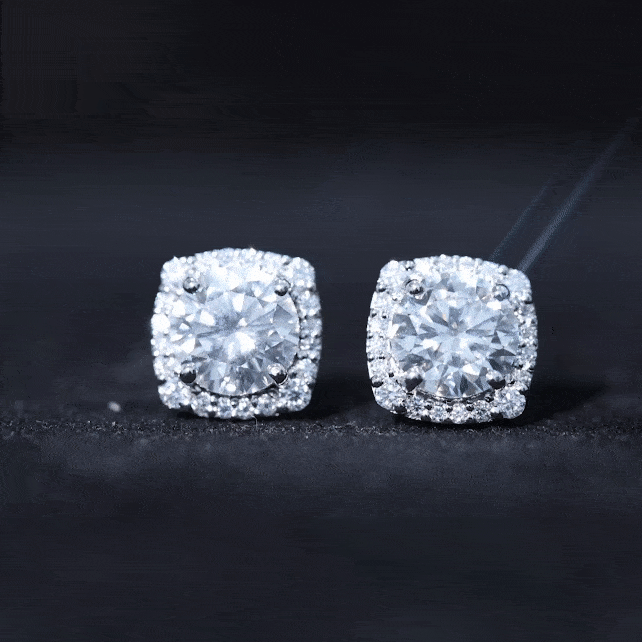 Halo Stud Earrings with 3.50 CT Round Cut Moissanite