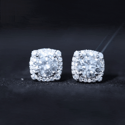 Halo Stud Earrings with 3.50 CT Round Cut Moissanite