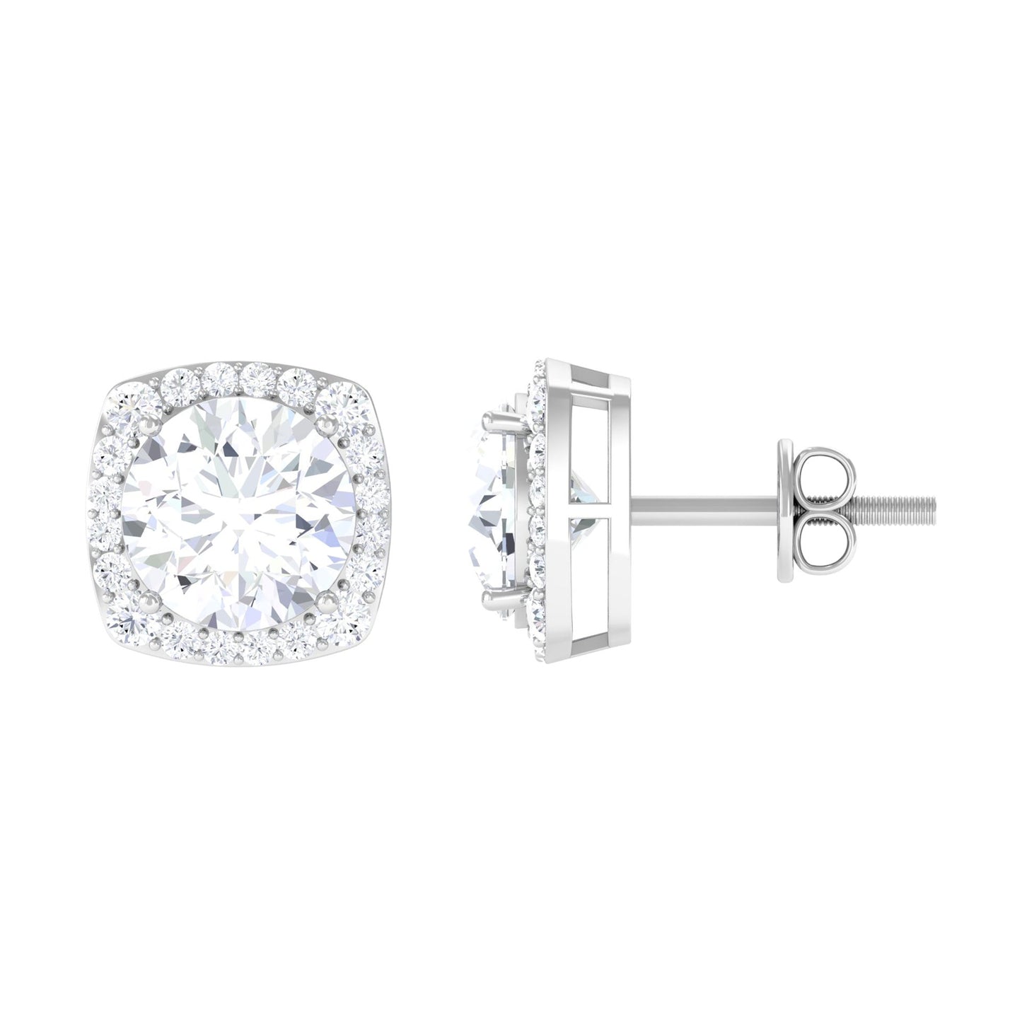 Halo Stud Earrings with 3.50 CT Round Cut Moissanite