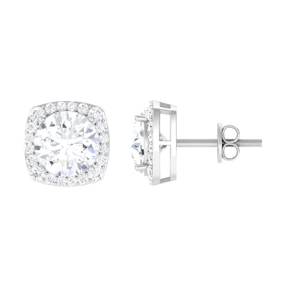 Halo Stud Earrings with 3.50 CT Round Cut Moissanite