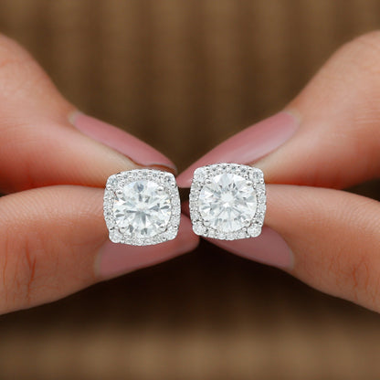 Halo Stud Earrings with 3.50 CT Round Cut Moissanite