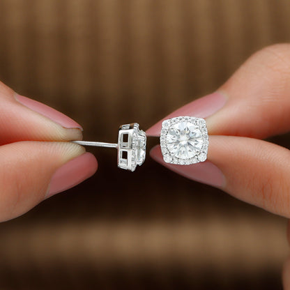 Halo Stud Earrings with 3.50 CT Round Cut Moissanite