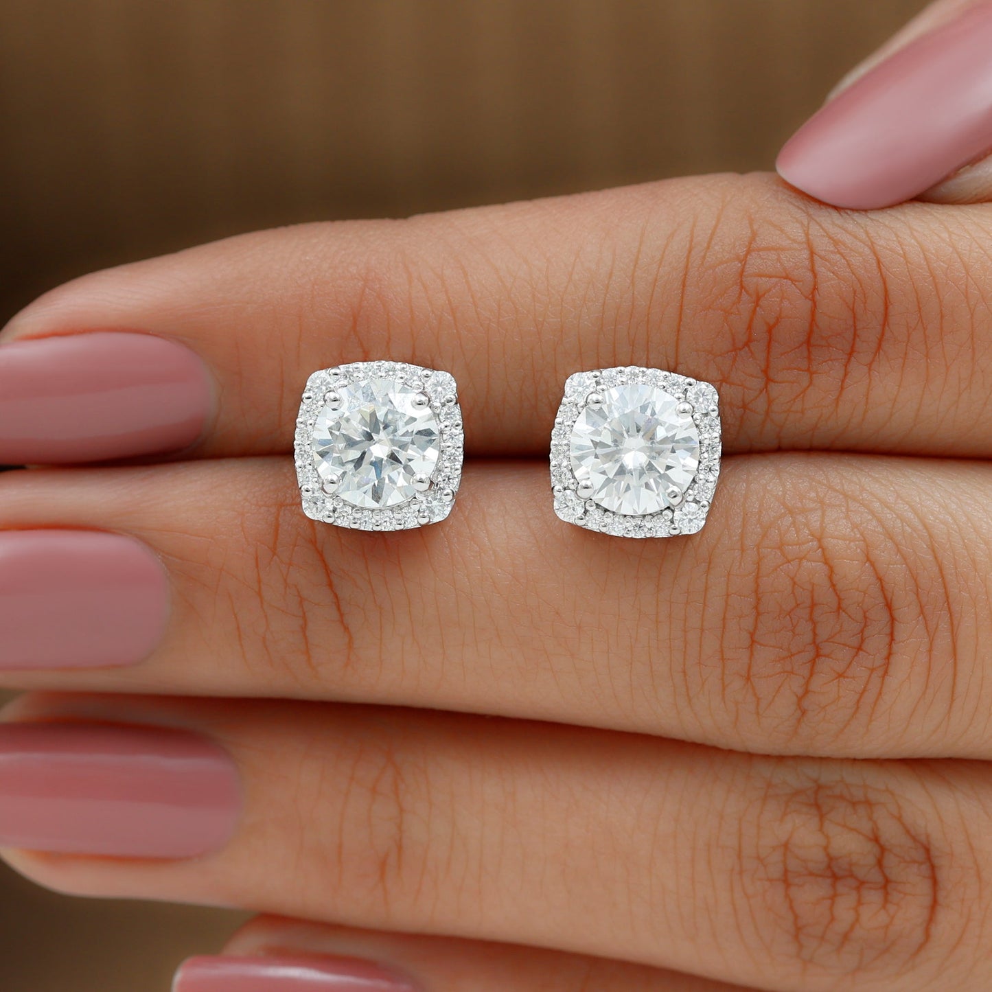 Halo Stud Earrings with 3.50 CT Round Cut Moissanite