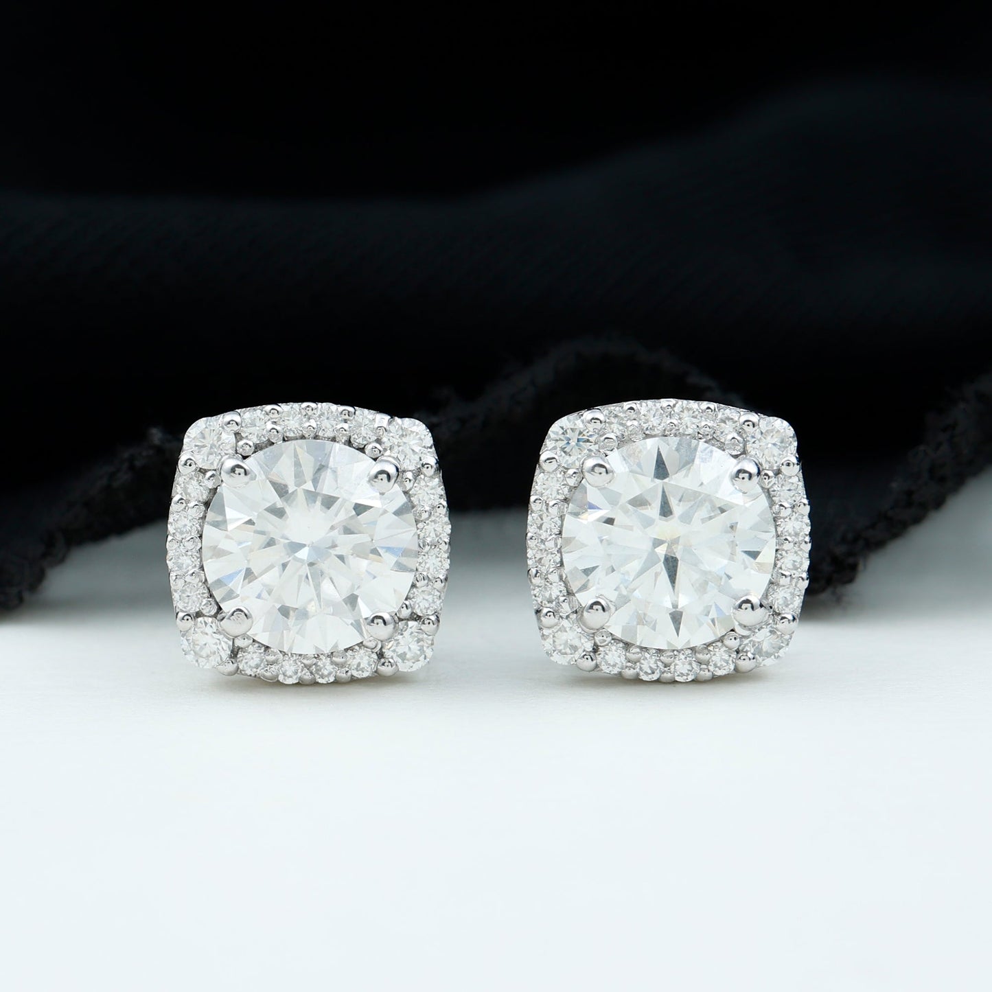 Halo Stud Earrings with 3.50 CT Round Cut Moissanite
