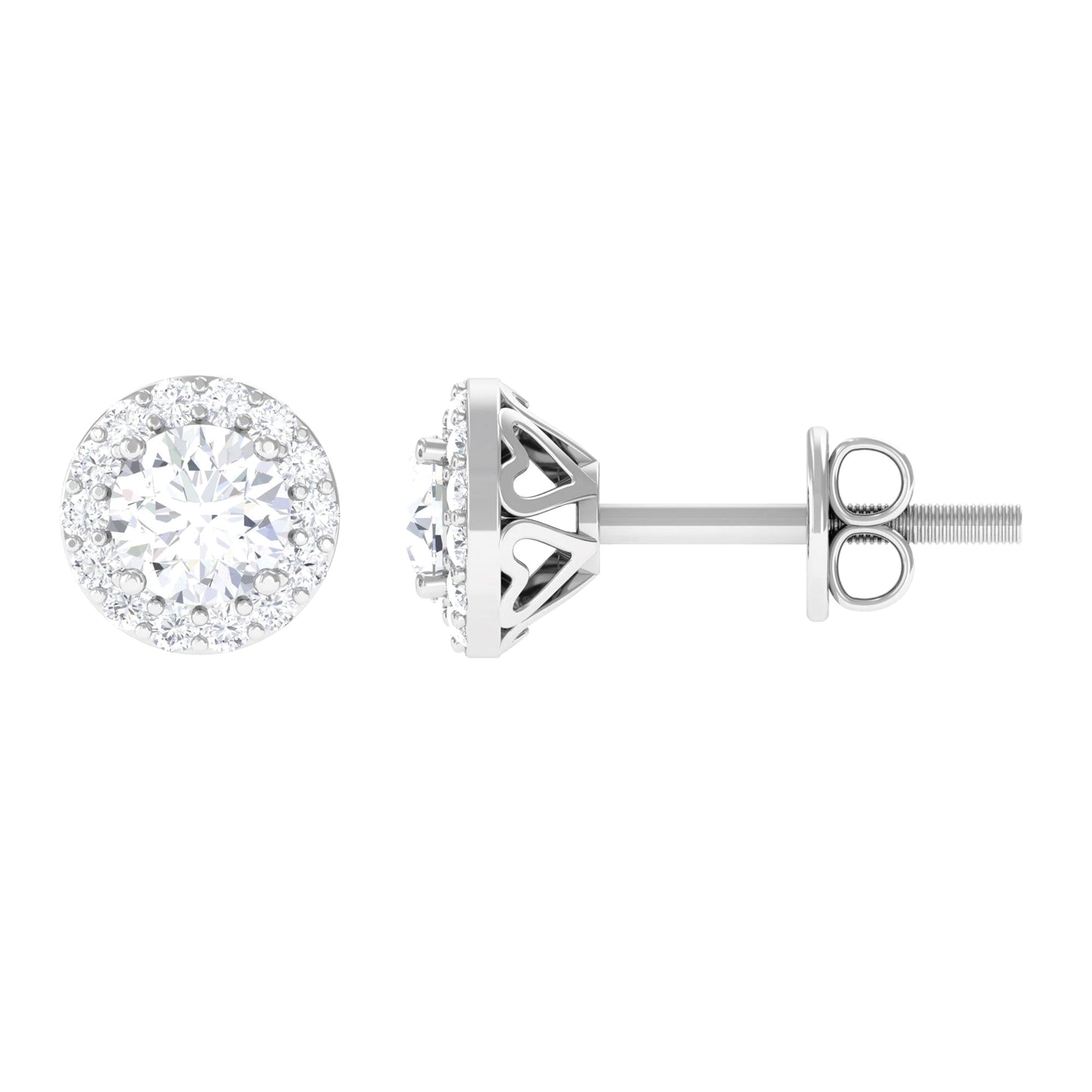 Halo Stud Earrings with 0.45 CT Round Cut Moissanite