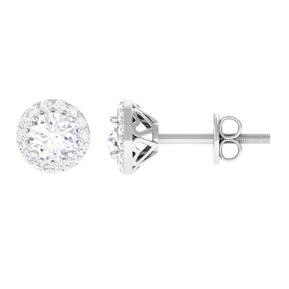 Halo Stud Earrings with 0.45 CT Round Cut Moissanite