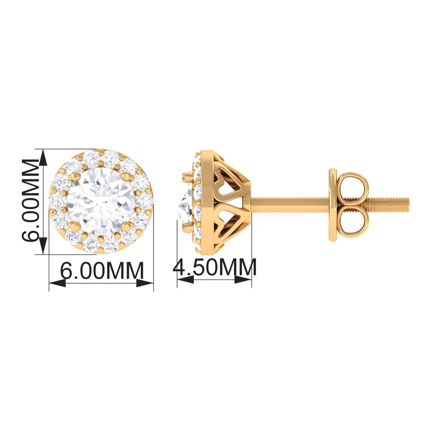 Halo Stud Earrings with 0.45 CT Round Cut Moissanite