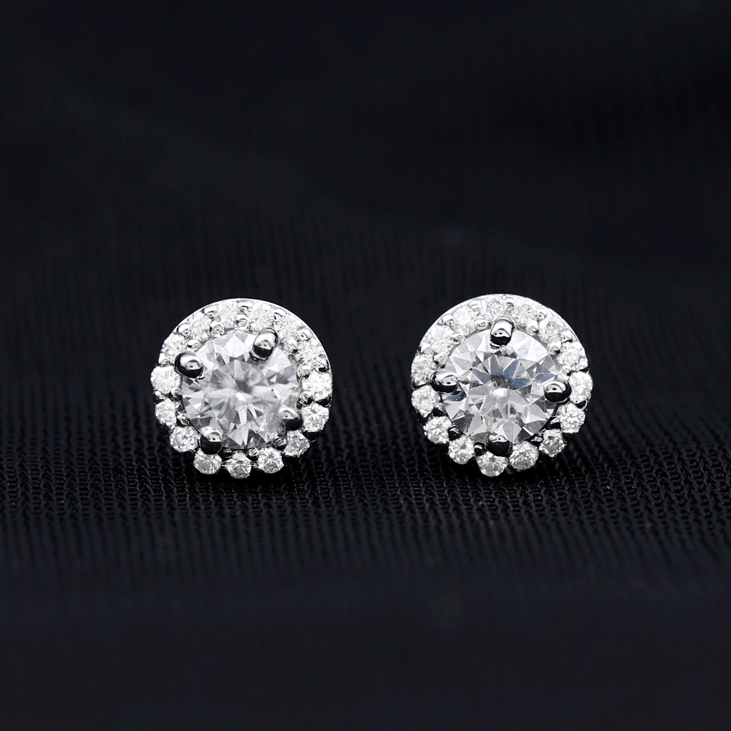 Halo Stud Earrings with 0.45 CT Round Cut Moissanite
