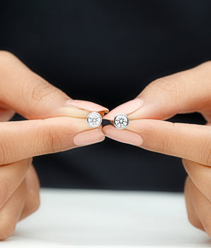 Bezel Stud Earrings with 1.05 CT Round Cut Moissanite