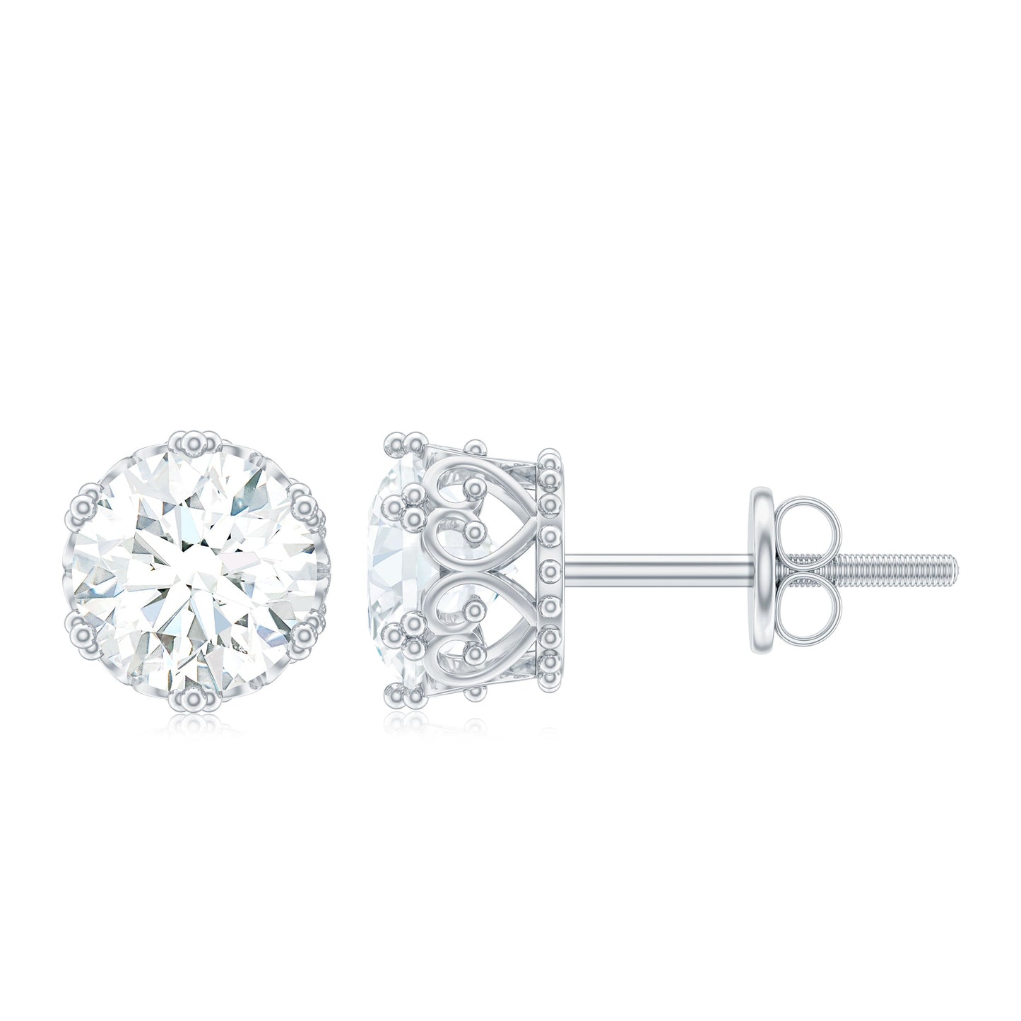 Solitaire Stud Earrings with 1.97 CT Round Cut Moissanite