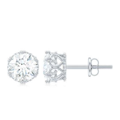 Solitaire Stud Earrings with 1.97 CT Round Cut Moissanite