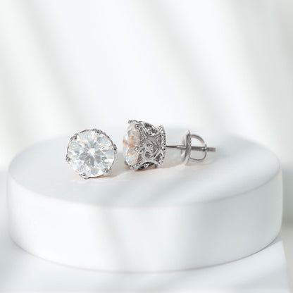 Solitaire Stud Earrings with 1.97 CT Round Cut Moissanite