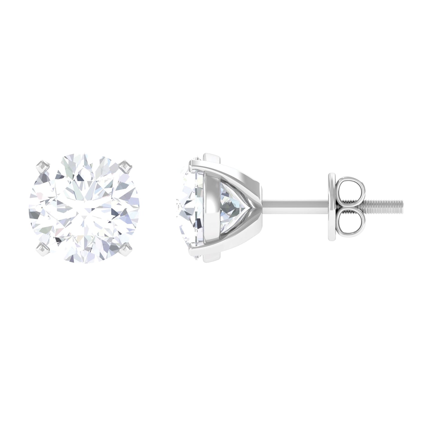 Solitaire Stud Earrings with 2.0 CT Round Cut Moissanite