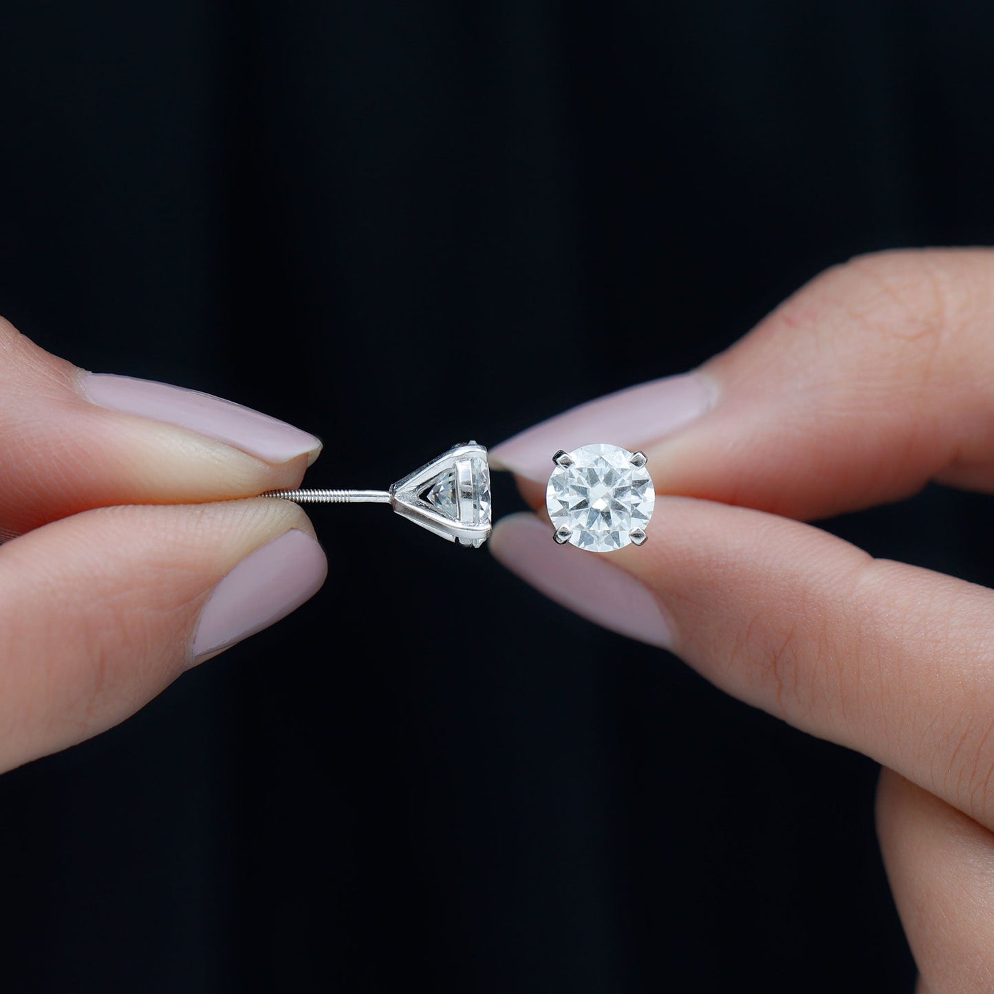 Solitaire Stud Earrings with 2.0 CT Round Cut Moissanite
