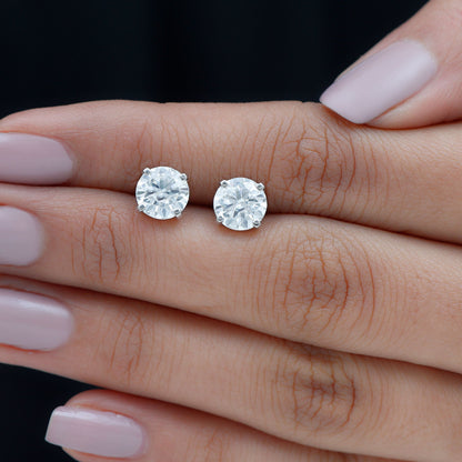 Solitaire Stud Earrings with 2.0 CT Round Cut Moissanite