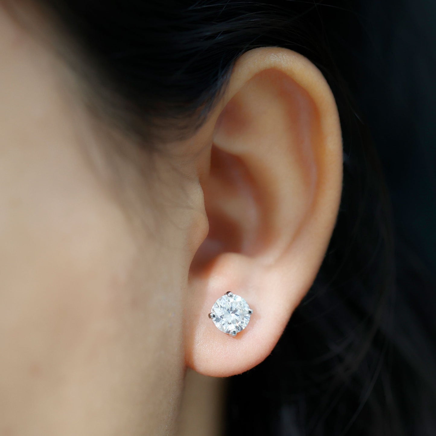 Solitaire Stud Earrings with 2.0 CT Round Cut Moissanite
