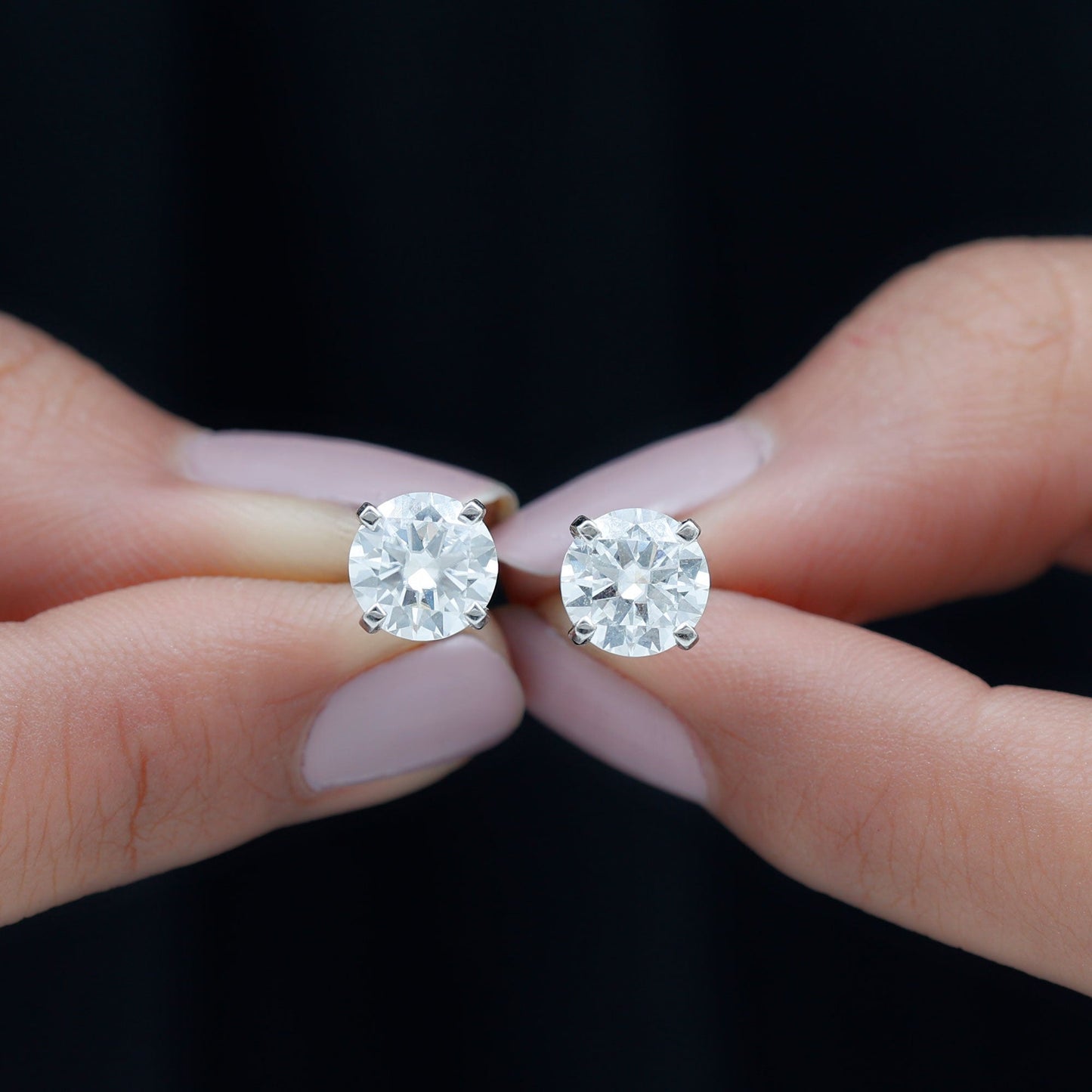 Solitaire Stud Earrings with 2.0 CT Round Cut Moissanite