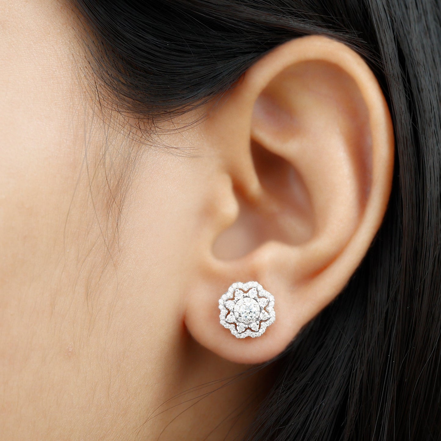 Vintage Stud Earrings with 1.0 CT Round Cut Moissanite