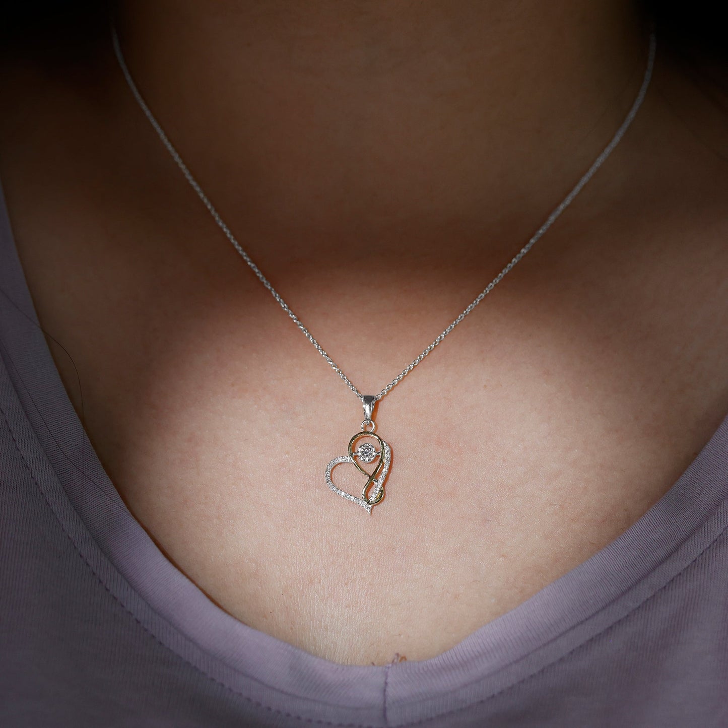 Infinity Heart Necklace with 0.35 TCW Round Cut Moissanite
