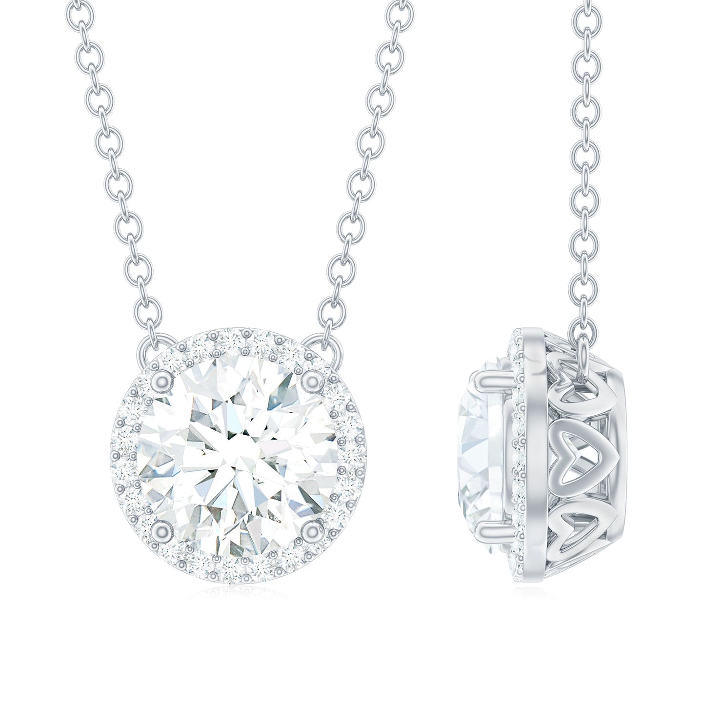 Halo Necklace with 1.0 CT Round Cut Moissanite