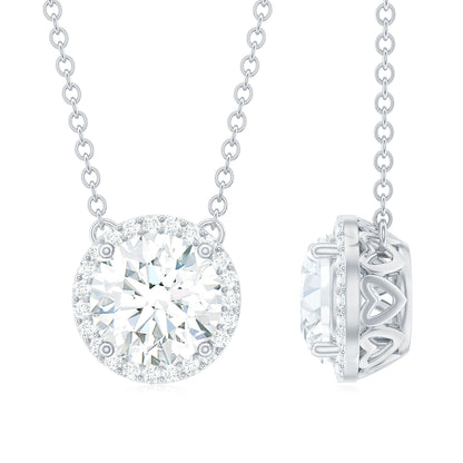 Halo Necklace with 1.0 CT Round Cut Moissanite